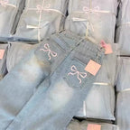Bow Detail Wide-Leg Jeans