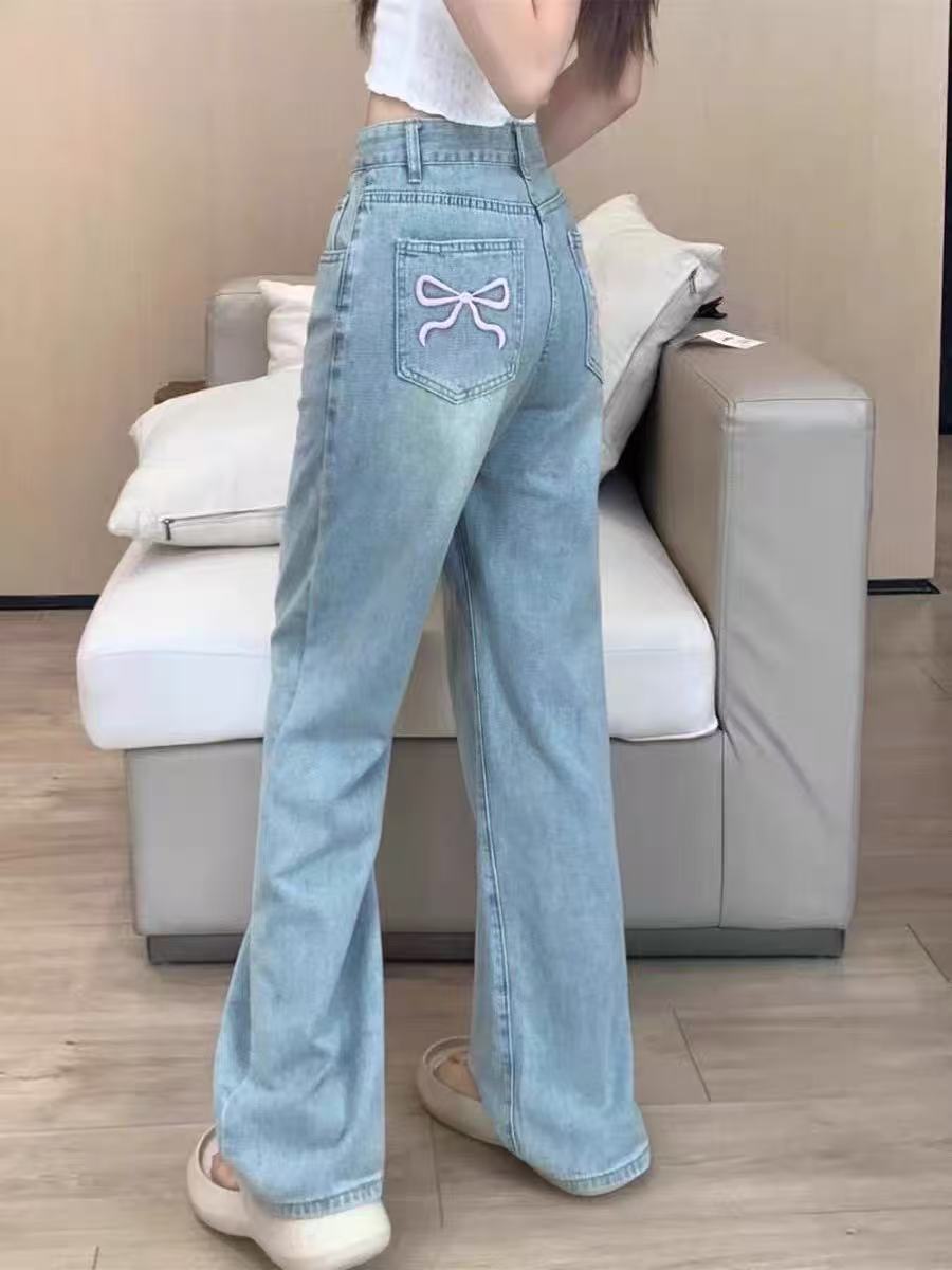 Bow Detail Wide-Leg Jeans